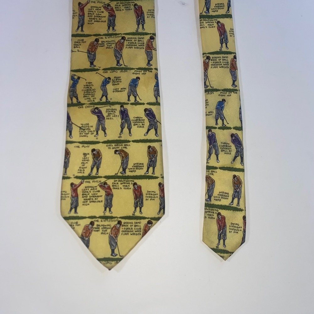 Alynn Neckwear Mens The Golf Lesson Silk‎ Tie Yellow Novelty Sports Made in USA